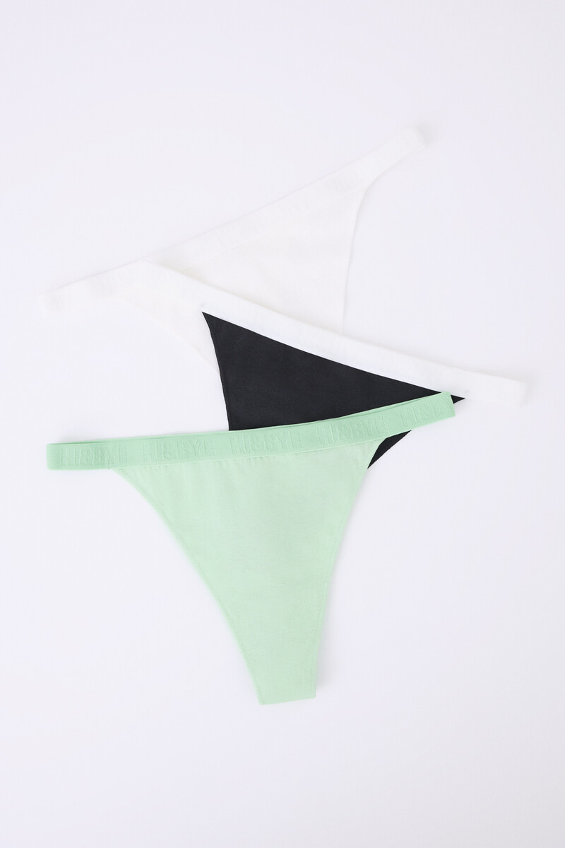 women'secret Pack 3 tangas negro blanco y verde