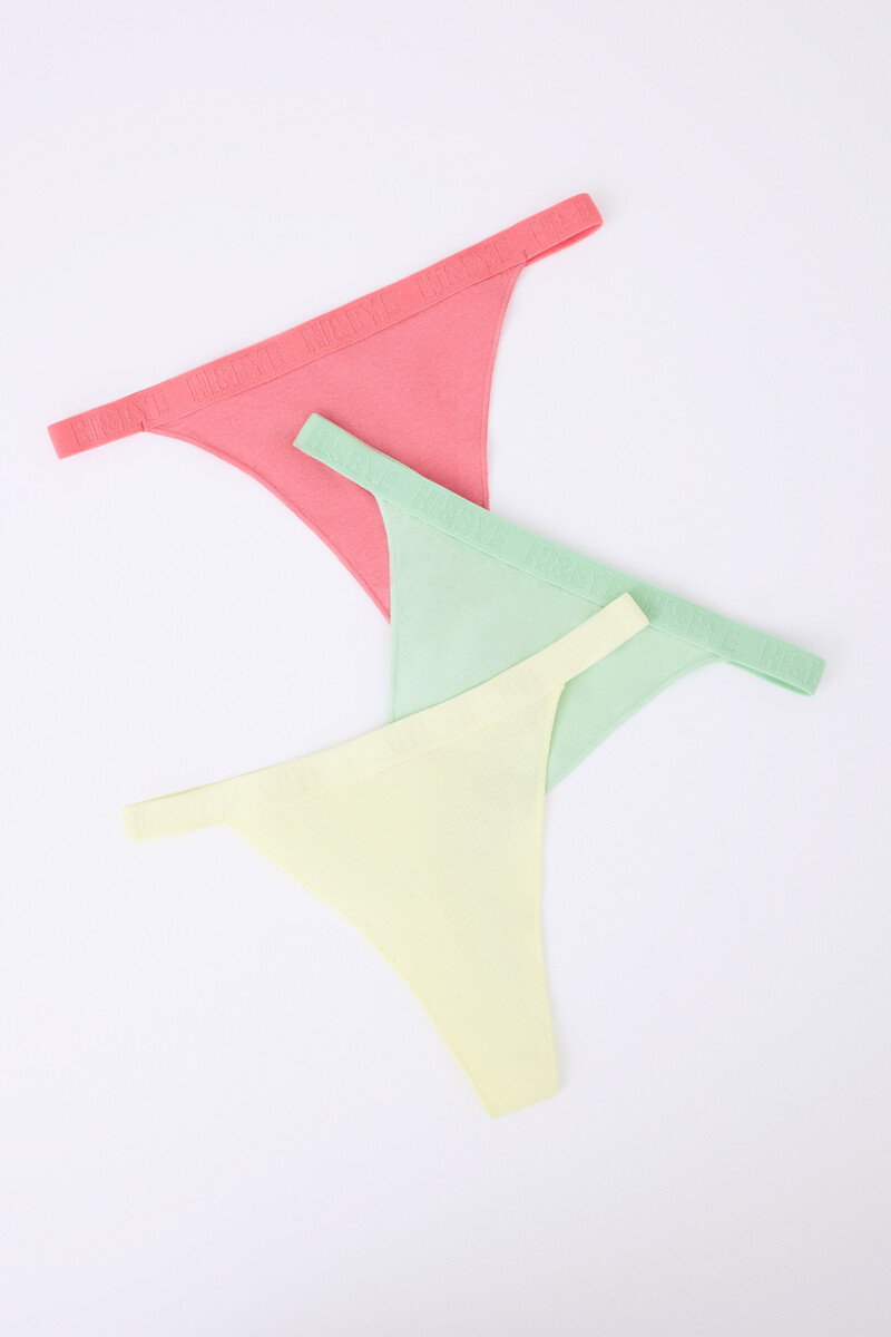 women'secret Pack 3 tangas rosa amarillo y verde