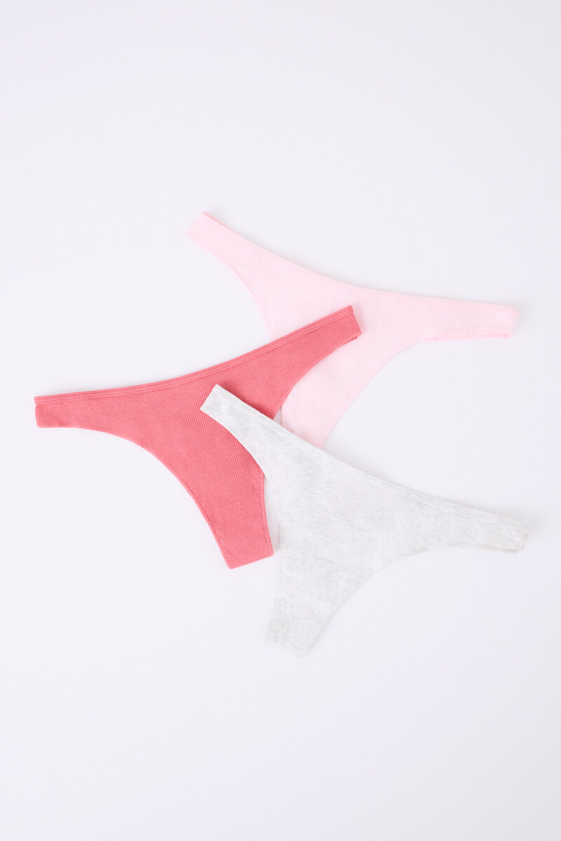 women'secret Pack 3 tangas rosa fresa gris