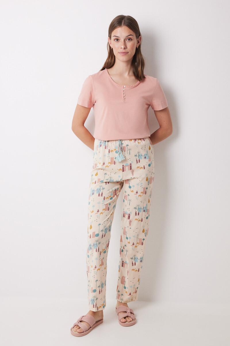 women'secret Pantalón largo 100% algodón marfil