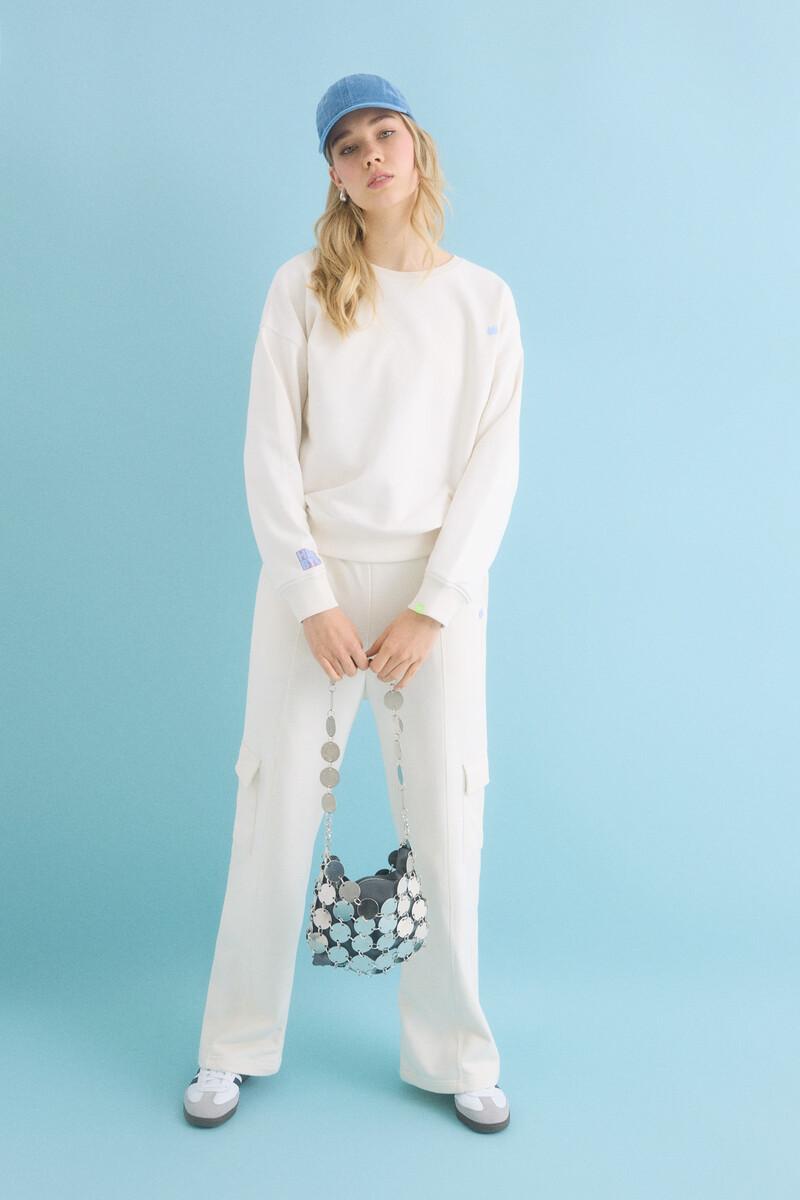 women'secret Pantalón largo flare felpa marfil