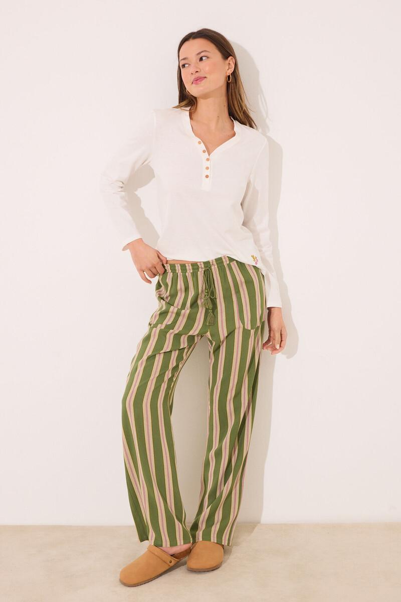 women'secret Pantalón largo lounge viscosa rayas