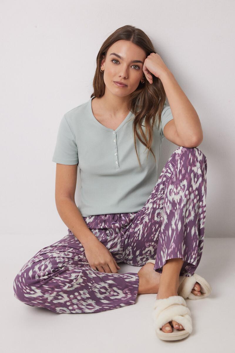 women'secret Pantalón largo viscosa estampado ikat