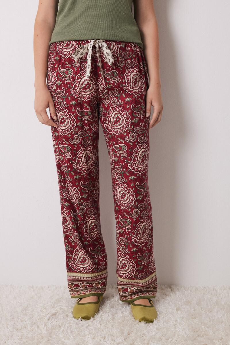 Women'secret Pantalón Pijama Paisley Algodón Rojo