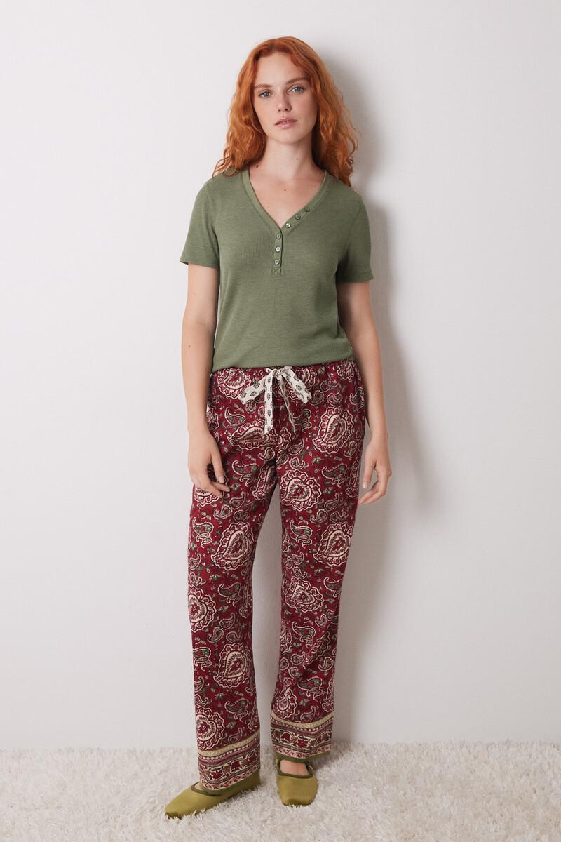 Women'secret Pantalón Pijama Paisley Algodón Rojo