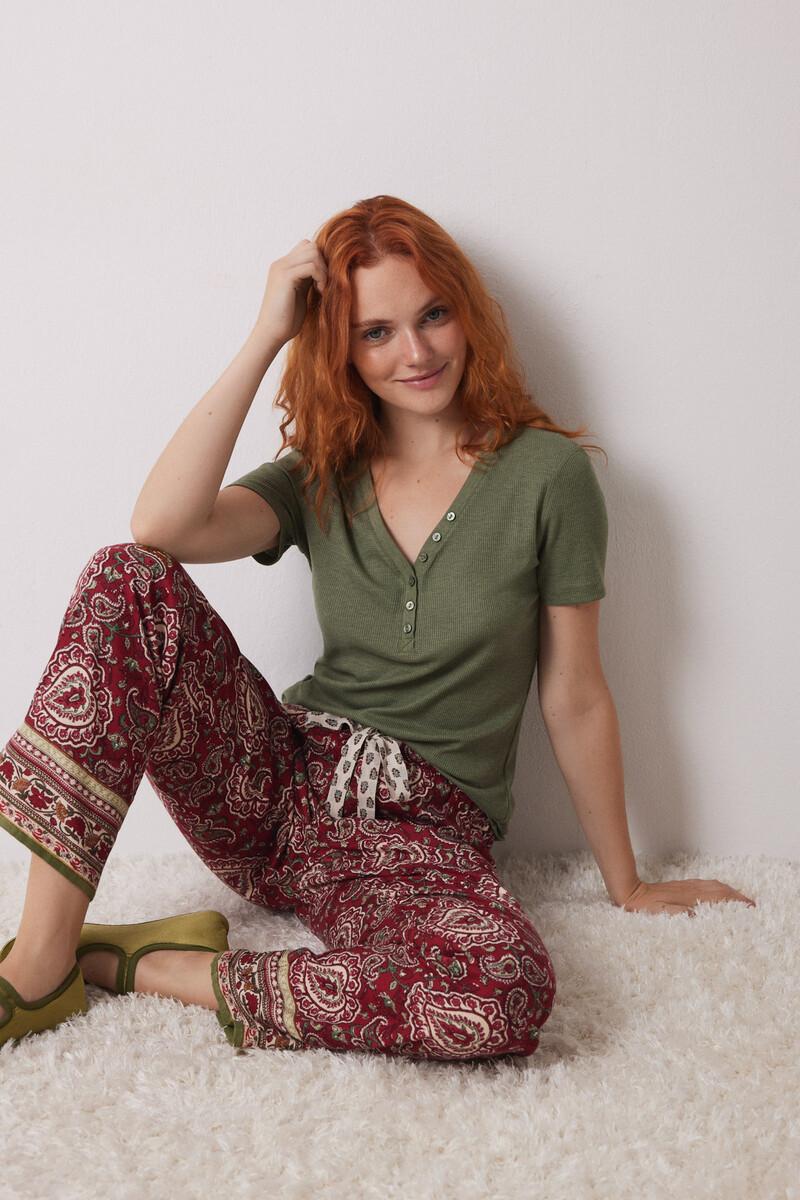 women'secret Pantalón pijama paisley algodón rojo