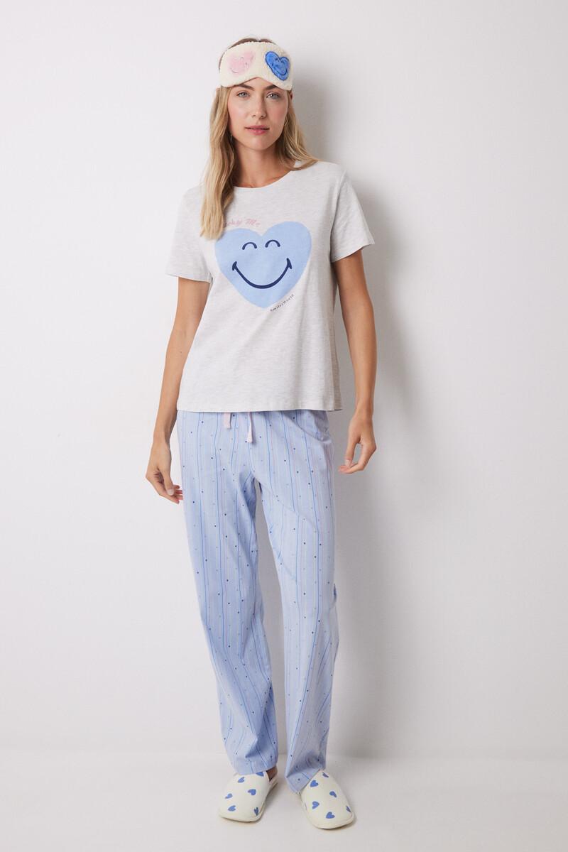 women'secret Pijama 100% algodón azul corazones