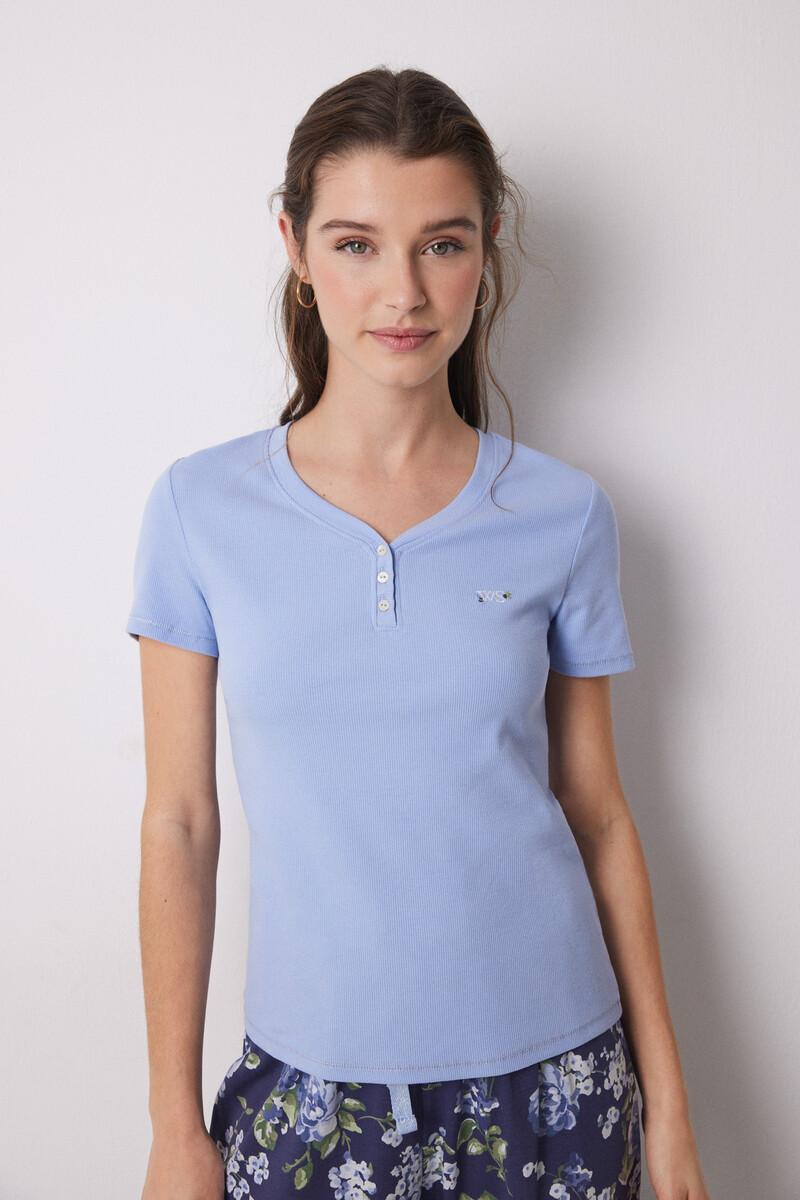 Women'secret Pijama 100% Algodón Canalé Azul Flores