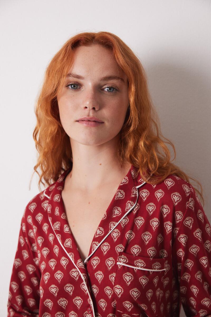 Women'secret Pijama Camisero Largo Rojo Corazones