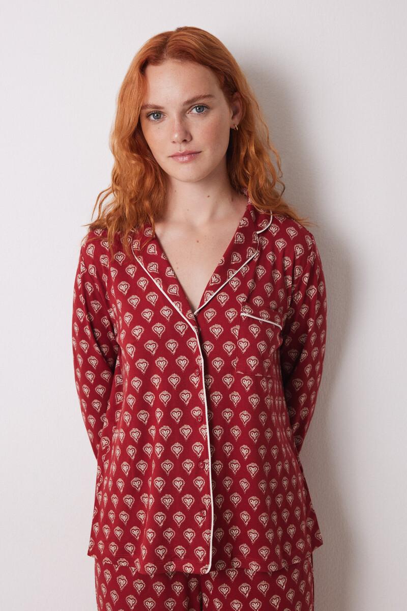Women'secret Pijama Camisero Largo Rojo Corazones
