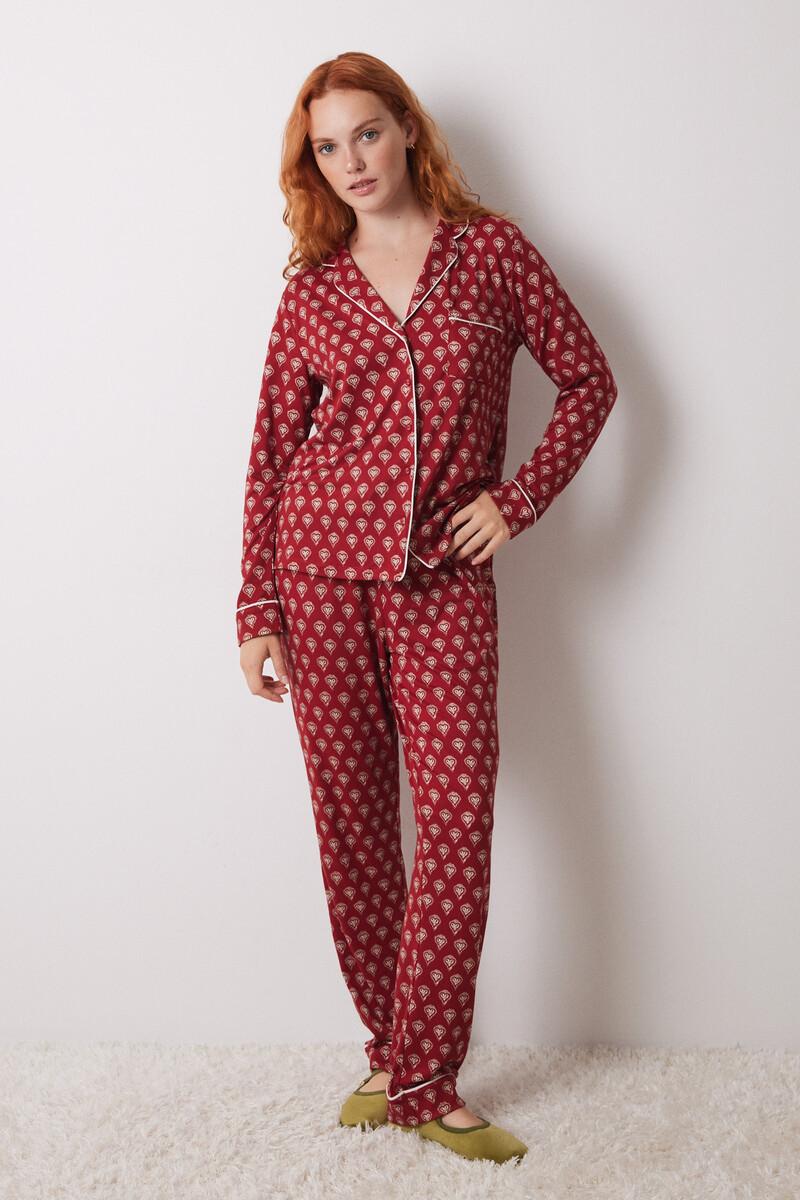 women'secret Pijama camisero largo rojo corazones