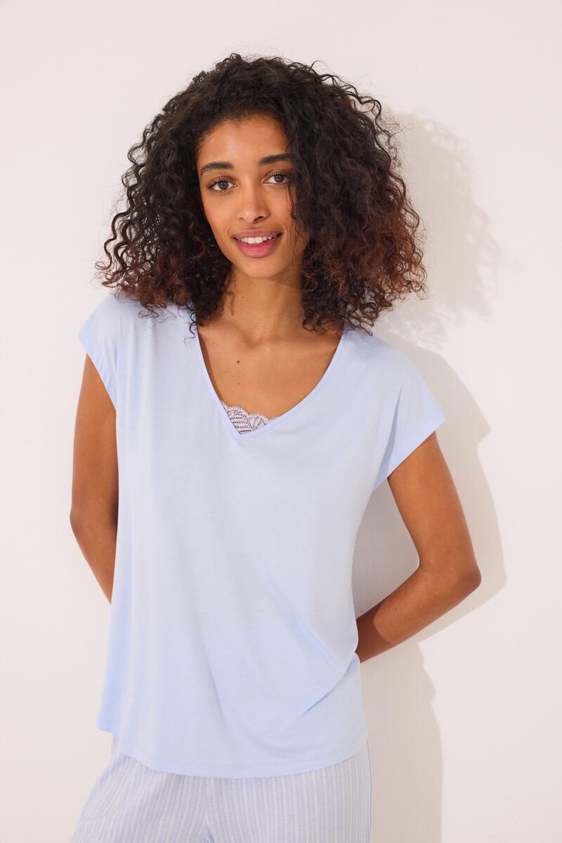 women'secret Pijama Capri viscosa azul rayas