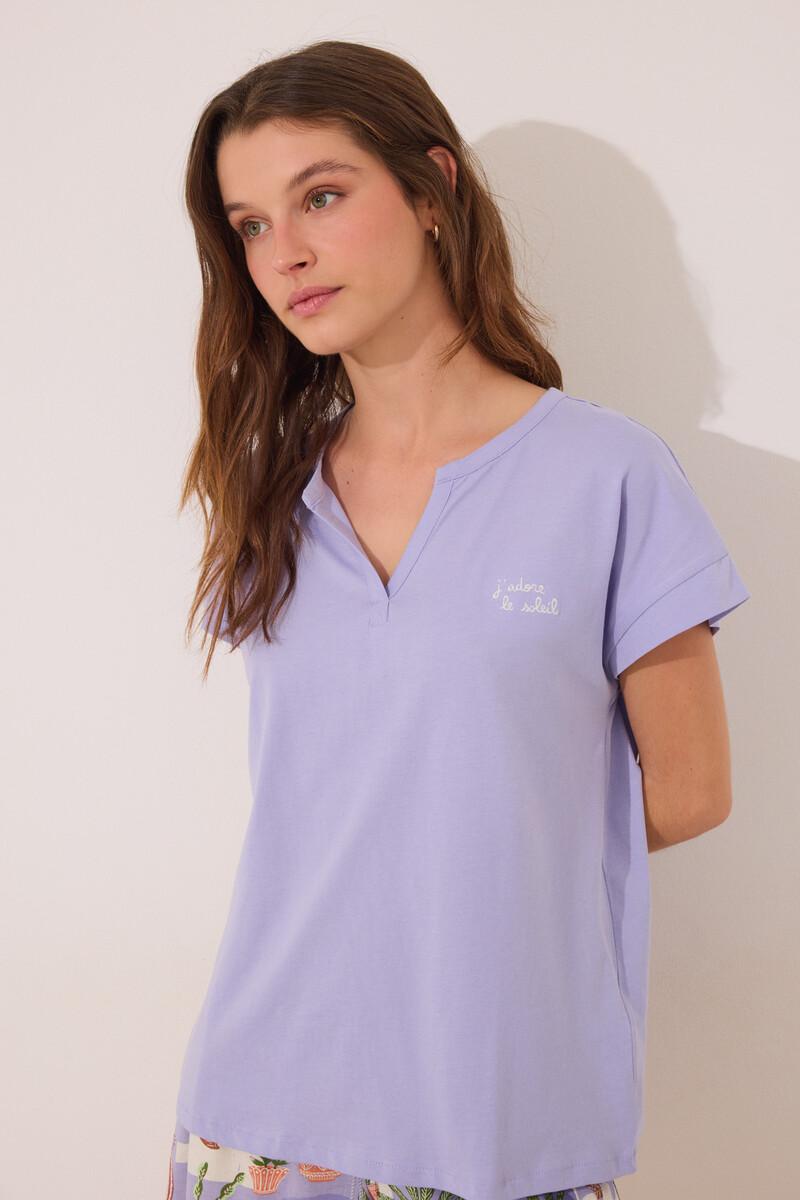 Women'secret Pijama Corto 100% Algodón Lila Macetas