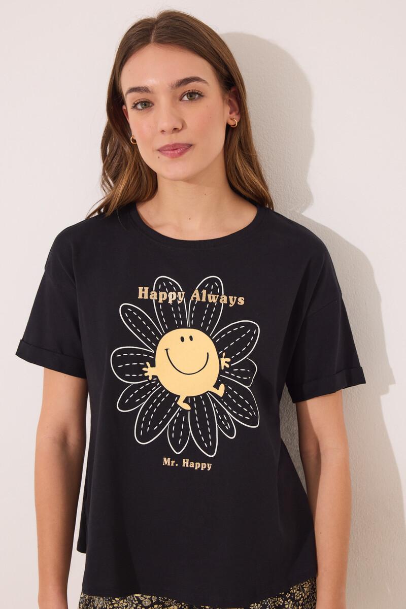 Women'secret Pijama Corto Algodón Smiley Negro