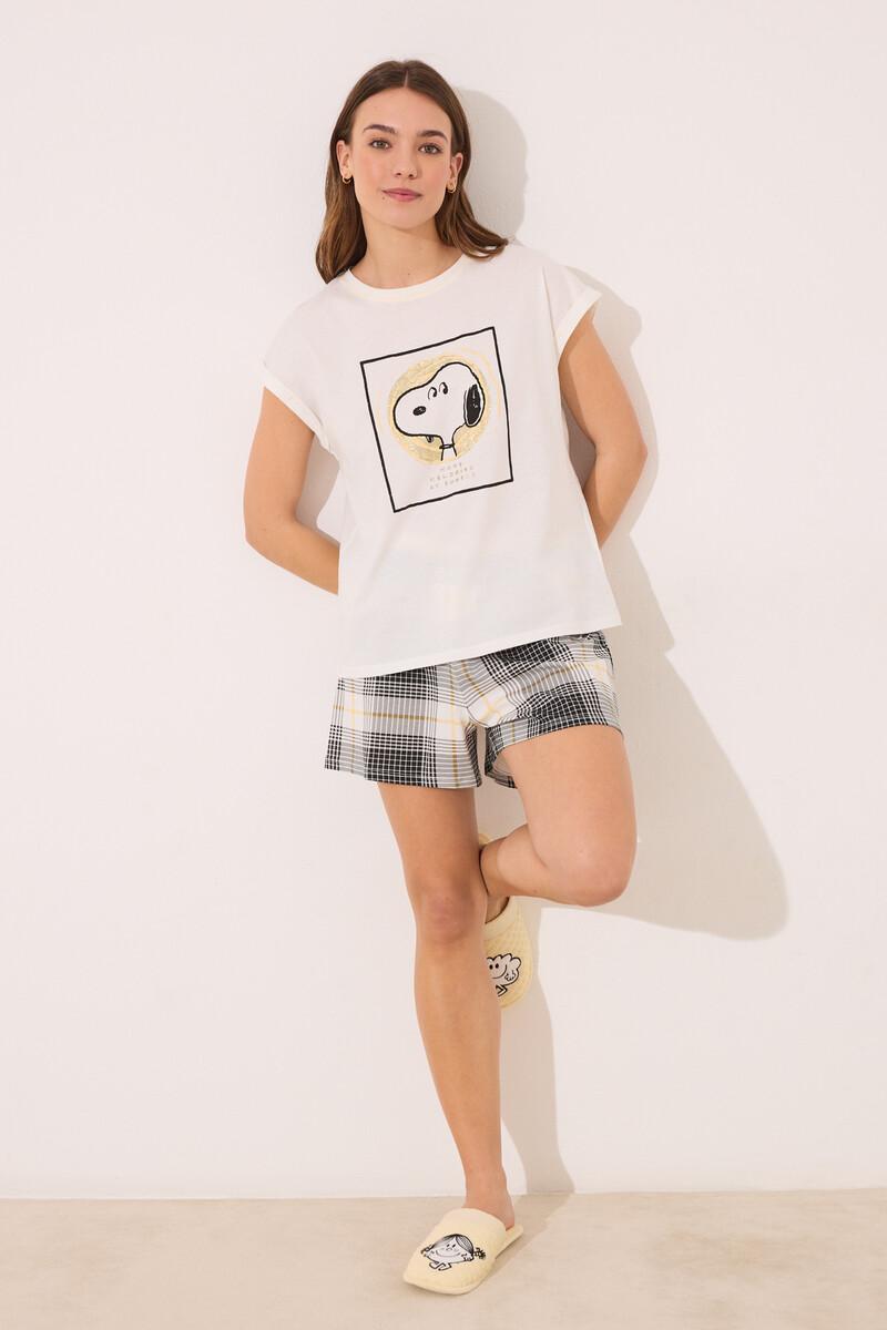 Women'secret Pijama Corto Algodón Snoopy Cuadros
