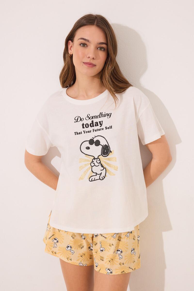 women'secret Pijama corto algodón Snoopy marfil
