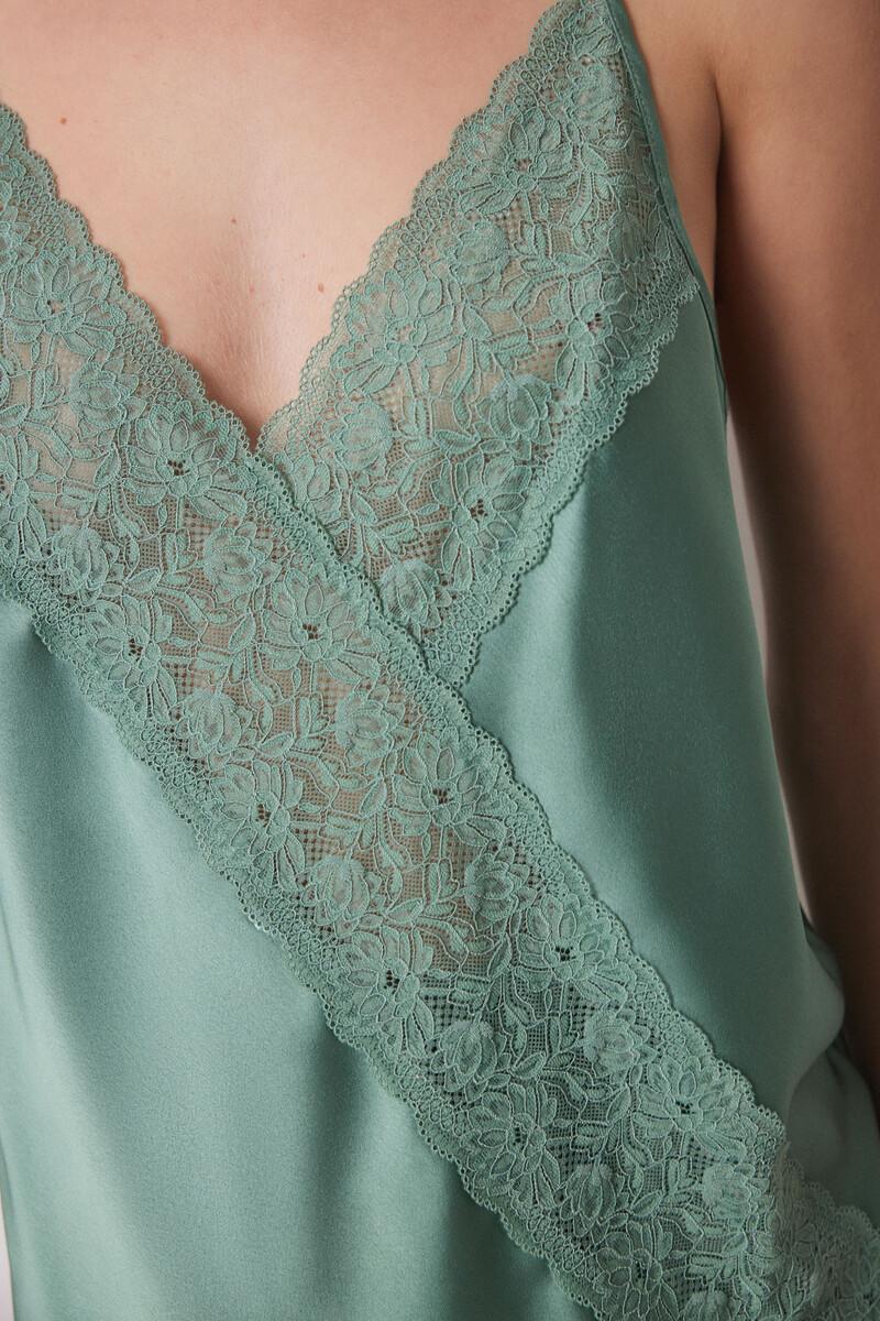 Women'secret Pijama Corto Satén Y Encaje Verde