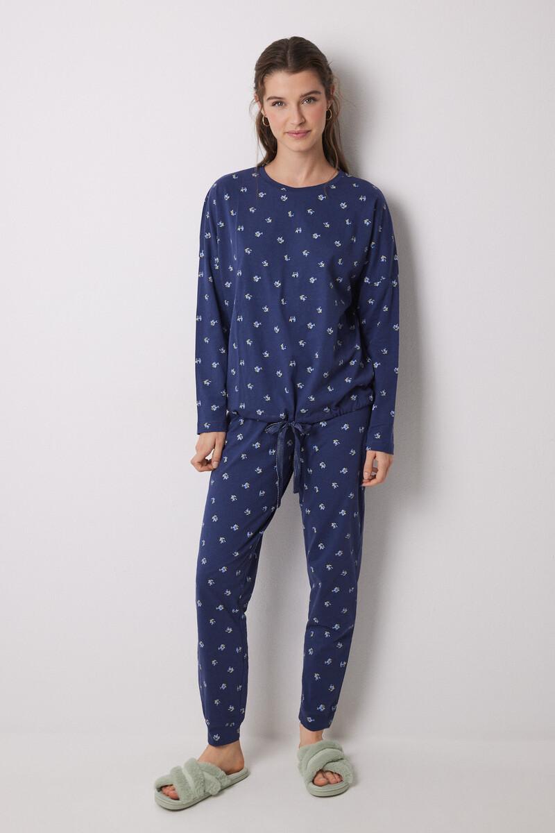 Women'secret Pijama Largo 100% Algodón Azul Flores