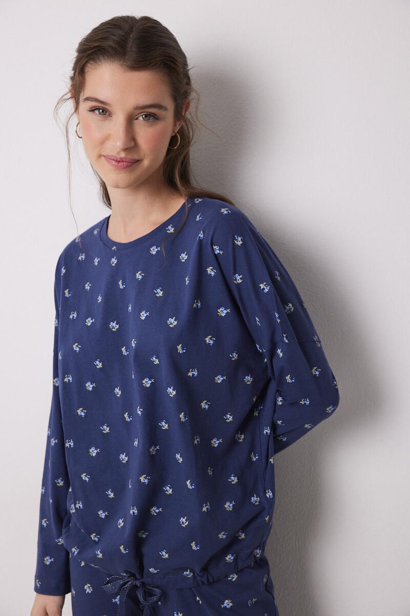 women'secret Pijama largo 100% algodón azul flores