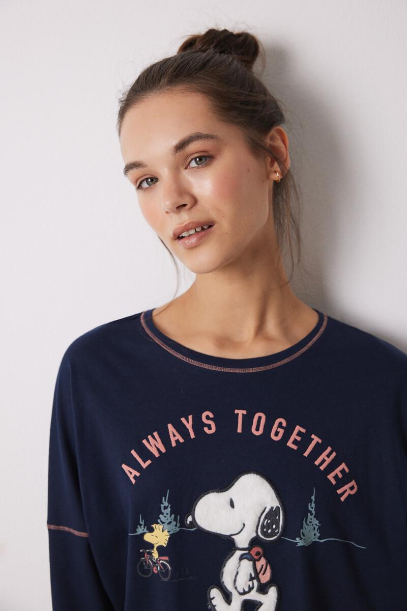 Women'secret Pijama Largo 100% Algodón Azul Snoopy