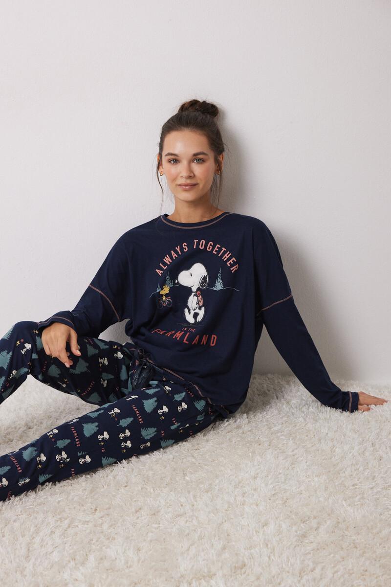 women'secret Pijama largo 100% algodón azul Snoopy