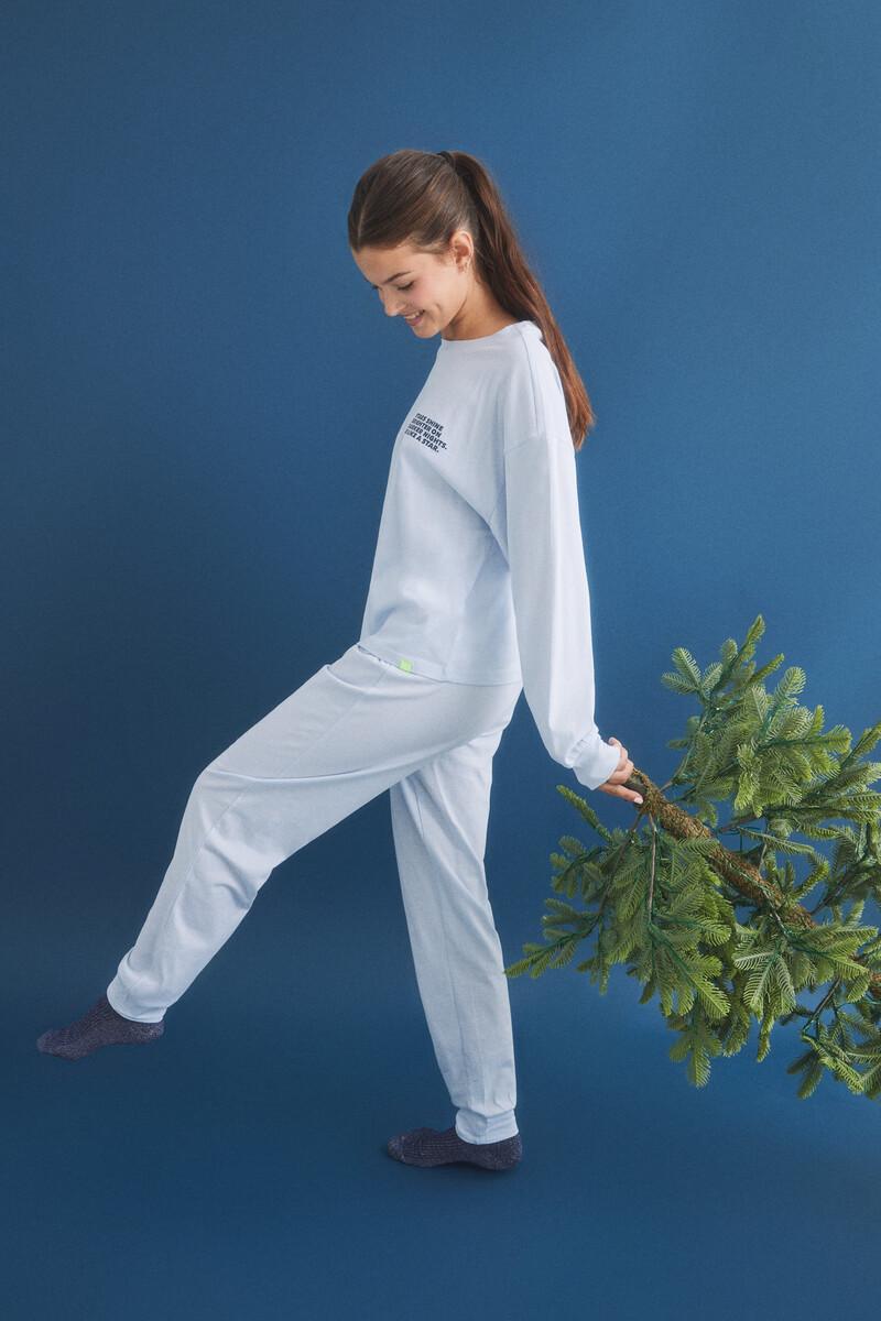 women'secret Pijama largo algodón azul