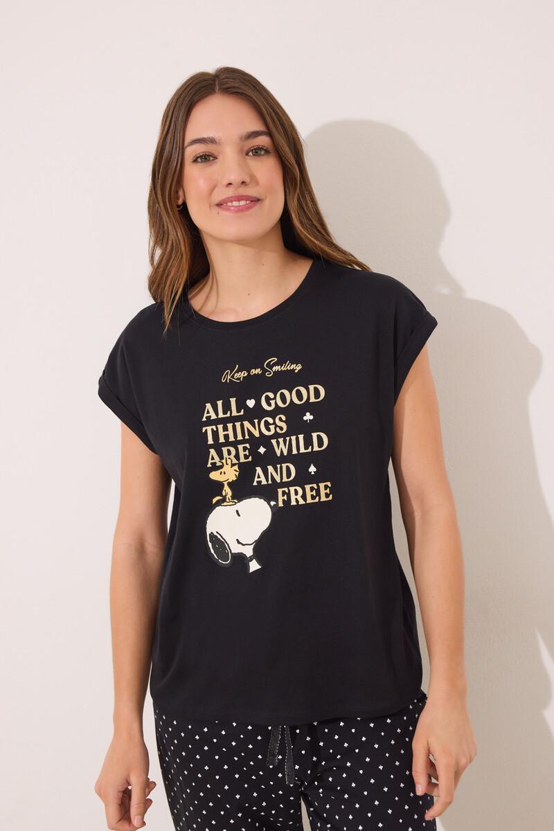 Women'secret Pijama Largo Algodón Snoopy Negro