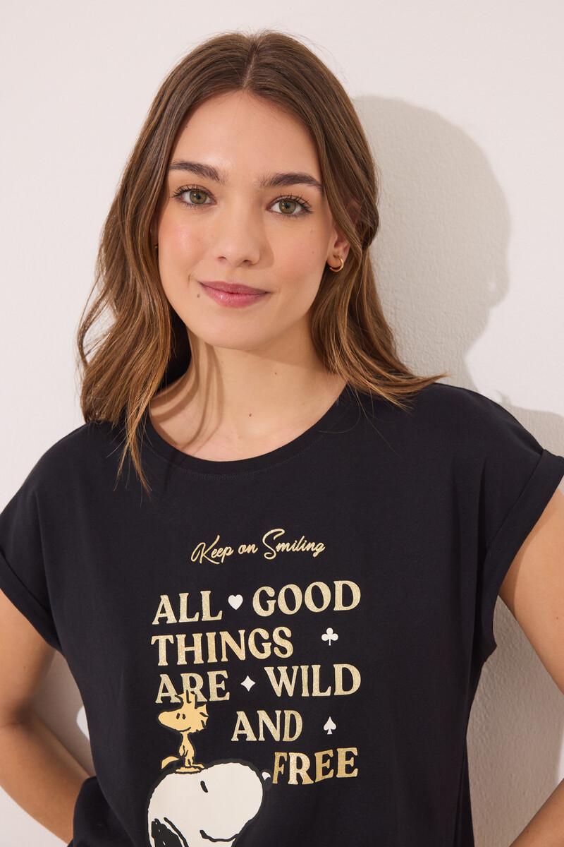 Women'secret Pijama Largo Algodón Snoopy Negro