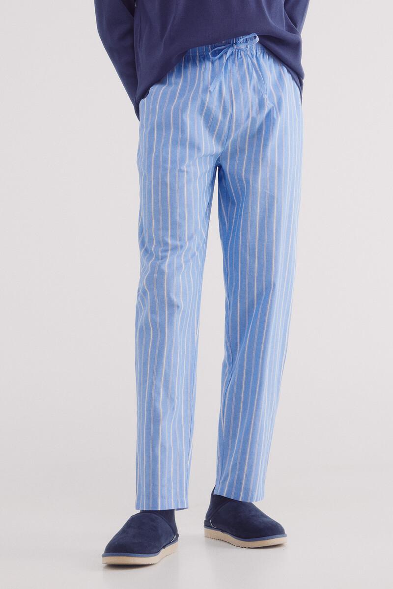 Women'secret Pijama Largo Pantalón Tela Rayas Azul