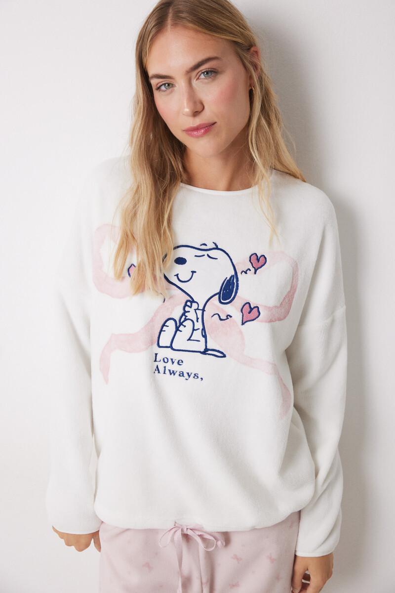 women'secret Pijama Largo Polar Suave Snoopy Lazos