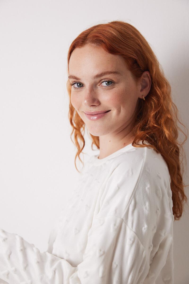 Women'secret Pijama Largo Terciopelo Suave Blanco