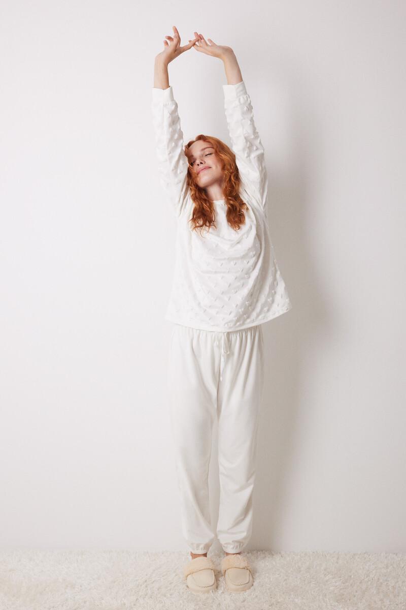 women'secret Pijama largo terciopelo suave blanco