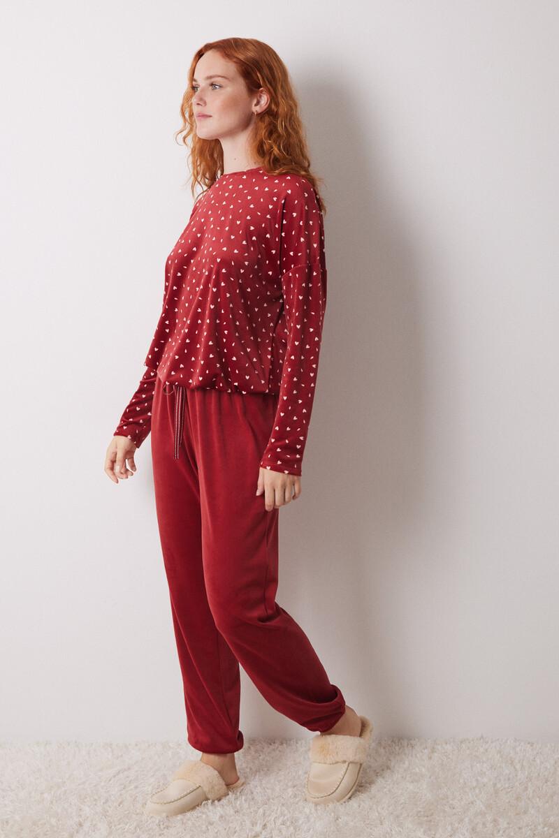Women'secret Pijama Largo Terciopelo Suave Rojo