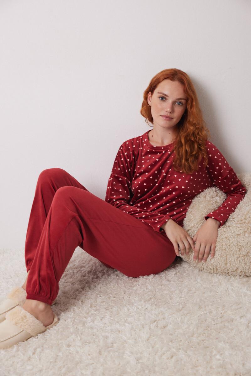 women'secret Pijama largo terciopelo suave rojo