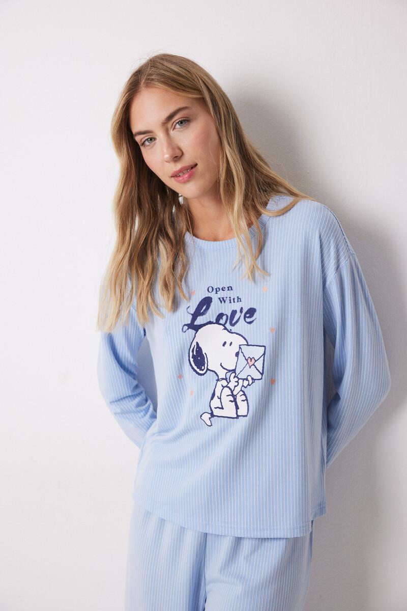 Women'secret Pijama Largo Textura Acanalada Snoopy