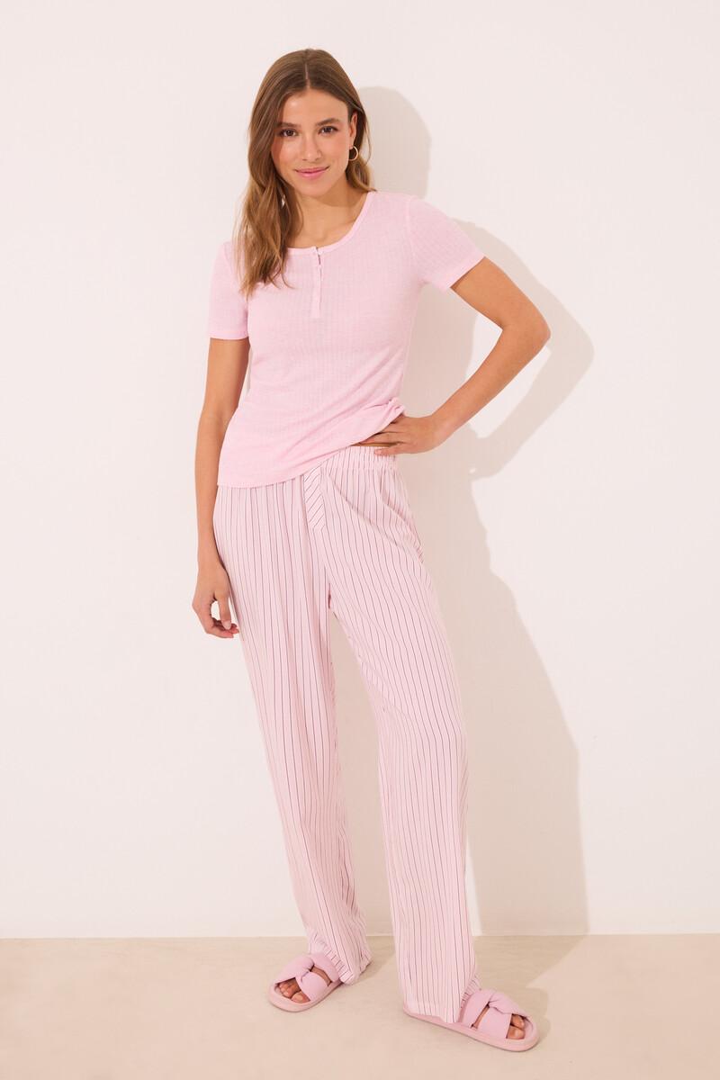 women'secret Pijama viscosa canalé rosa rayas