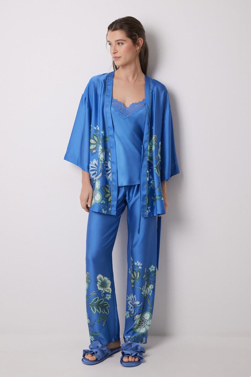 Women'secret Set De Pijama Satén Y Encaje Azul