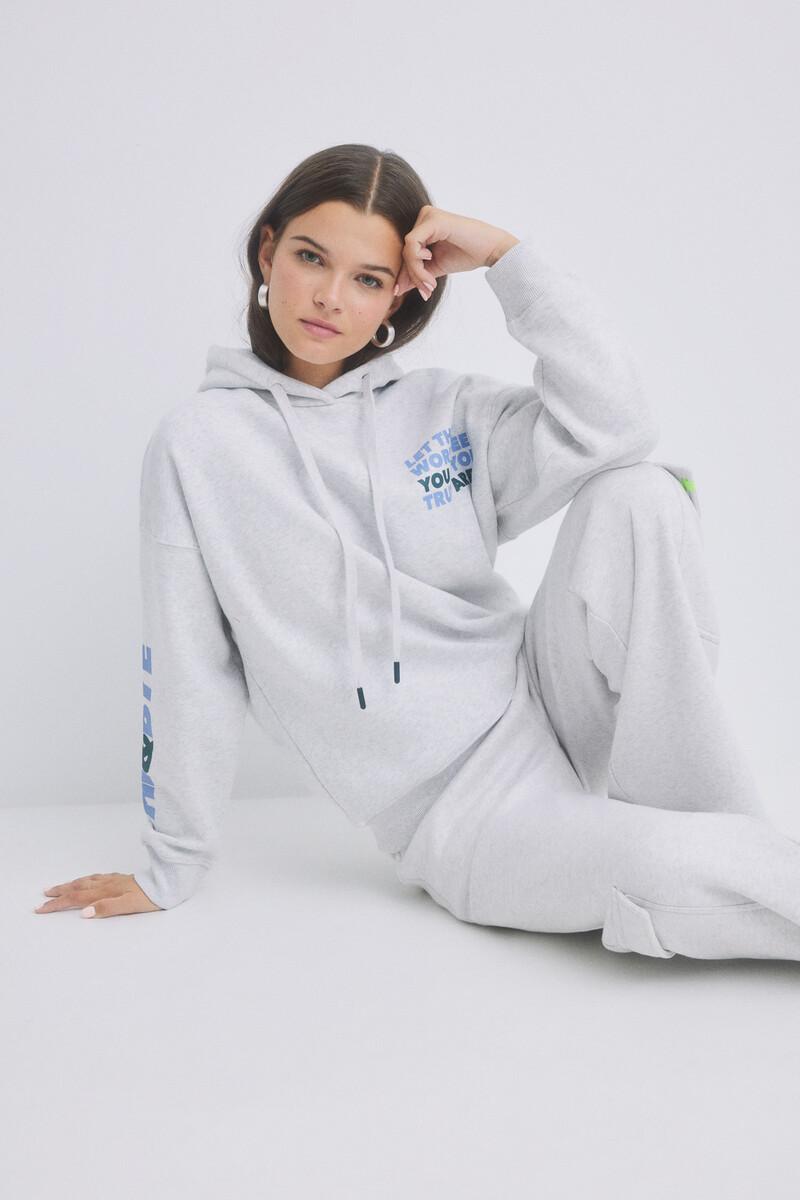 women'secret Sudadera capucha felpa gris logo