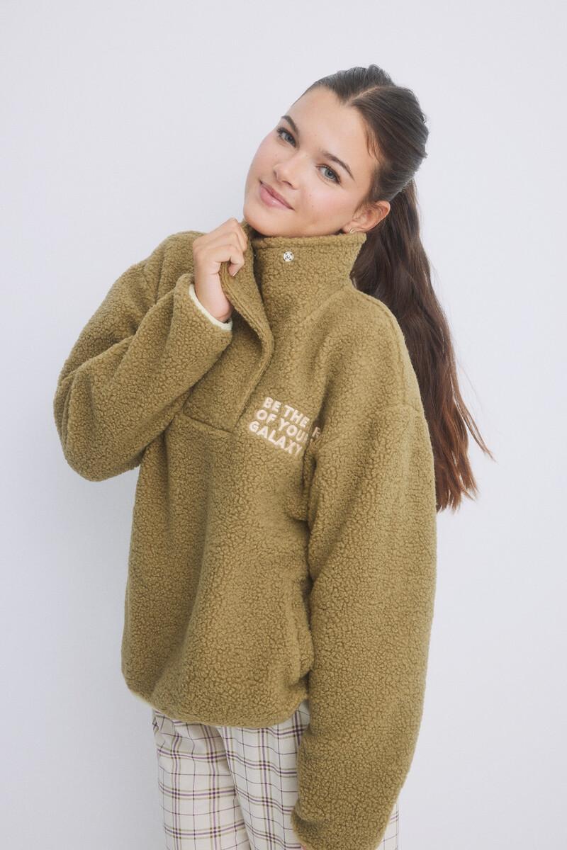 Women'secret Sudadera Corta Borreguito Kaki