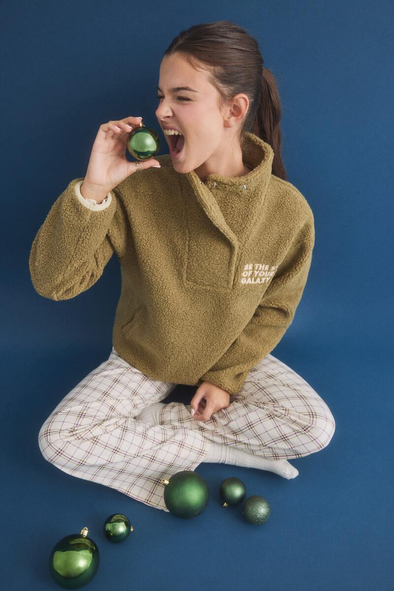 women'secret Sudadera corta borreguito kaki