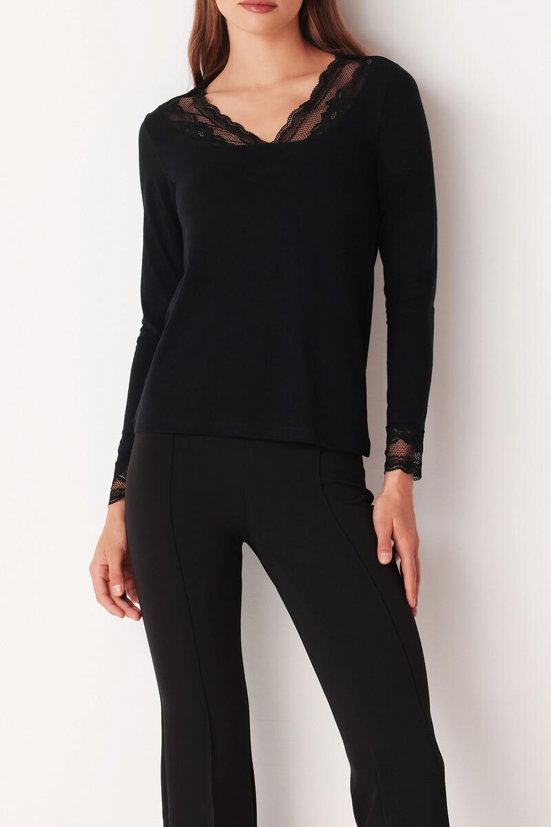 women'secret Suéter manga larga cuello pico negro