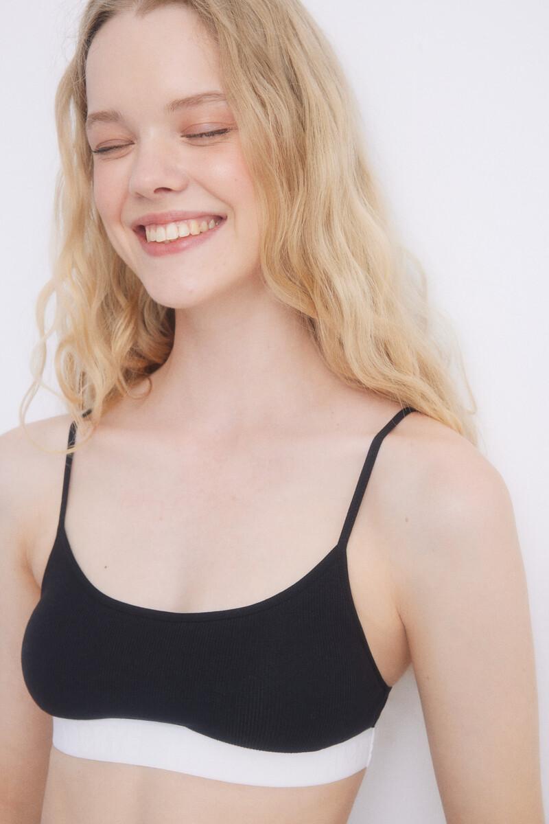 Women'secret Sujetador Top Algodón Negro