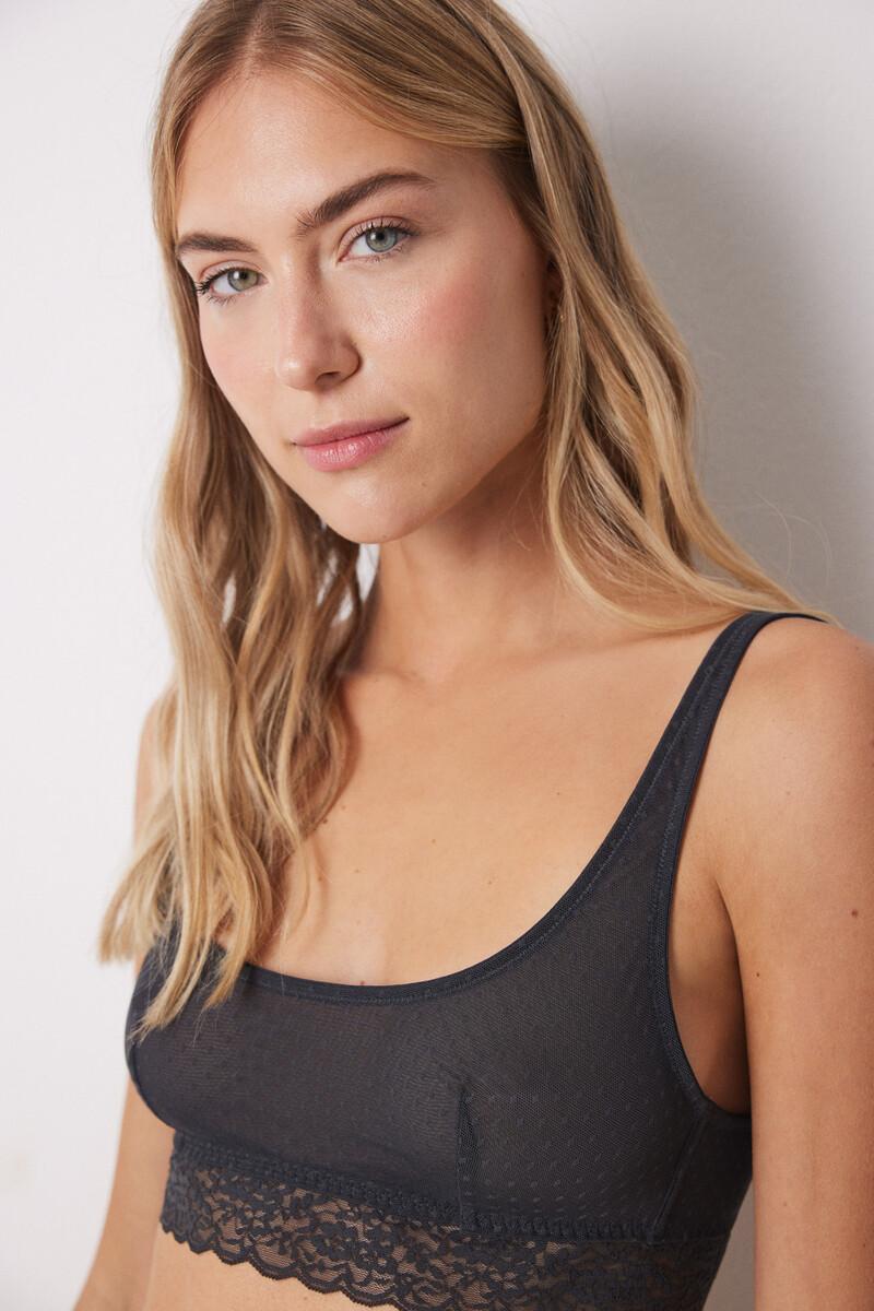 women'secret Sujetador top tul plumeti gris