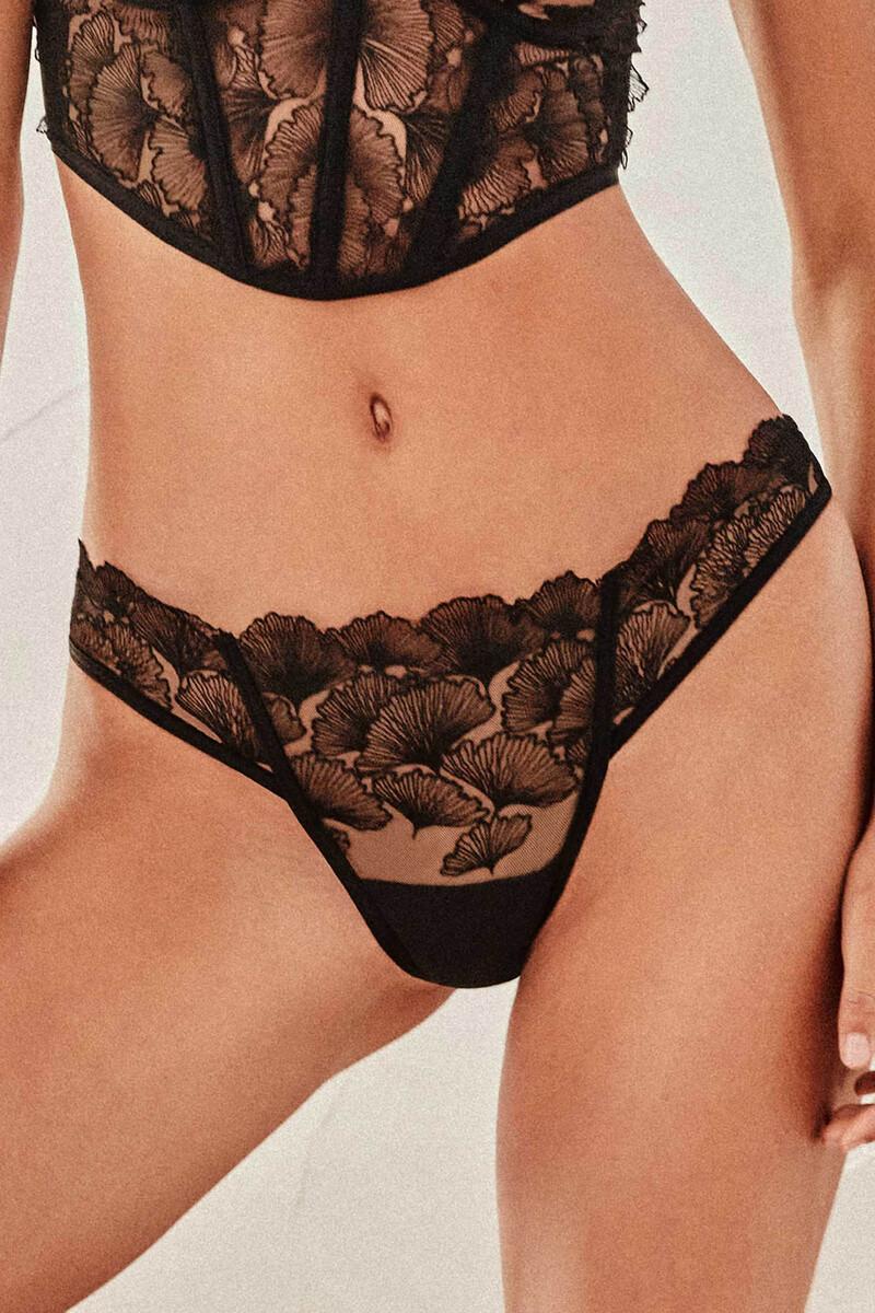 Women'secret Tanga Encaje Negro