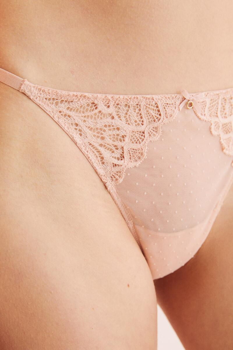 Women'secret Tanga Encaje Tul Rosa