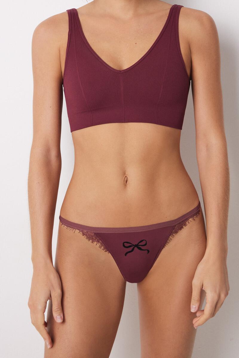 women'secret Tanga microfibra tira print y encaje