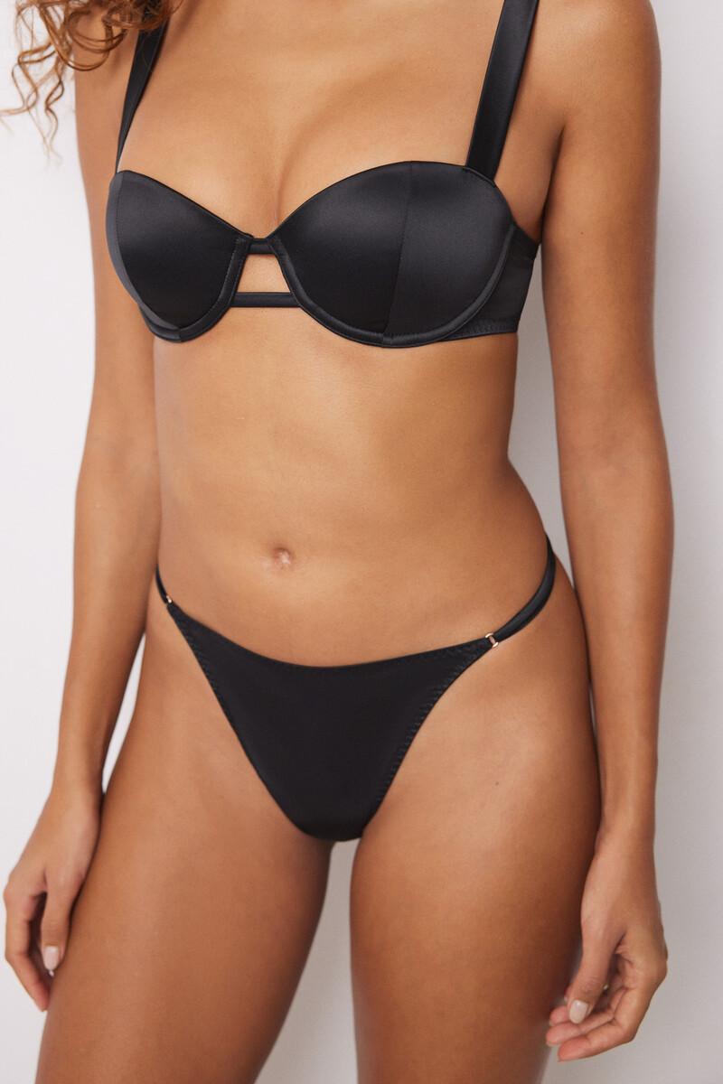 Women'secret Tanga Negro Microfibra Y Encaje