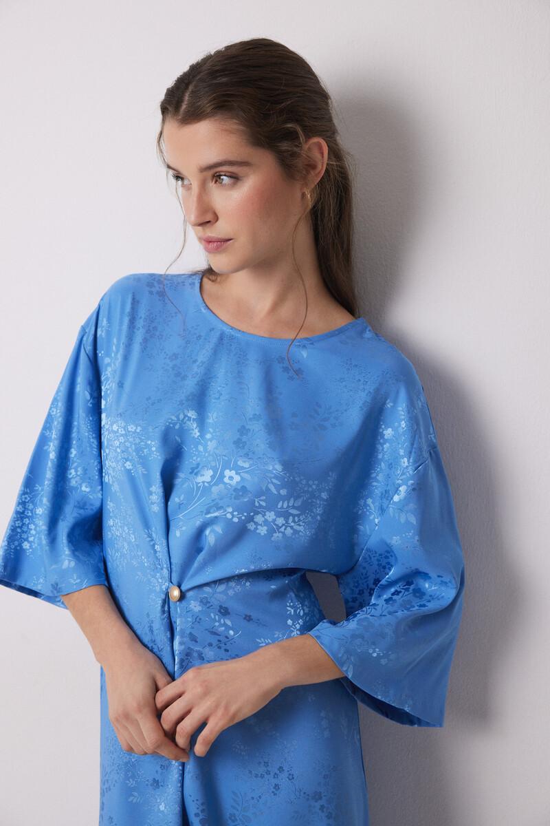 Women'secret Vestido Caftán Satén Jacquard Azul