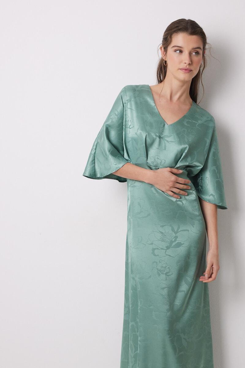 Women'secret Vestido Caftán Satén Jacquard Verde