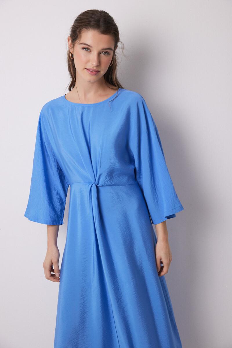 women'secret Vestido caftán satén plisado azul